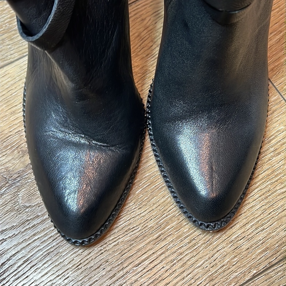 Cynthia Vincent Hue Black Leather & Gray Wool Booties Size 9 - Picture 6 of 11